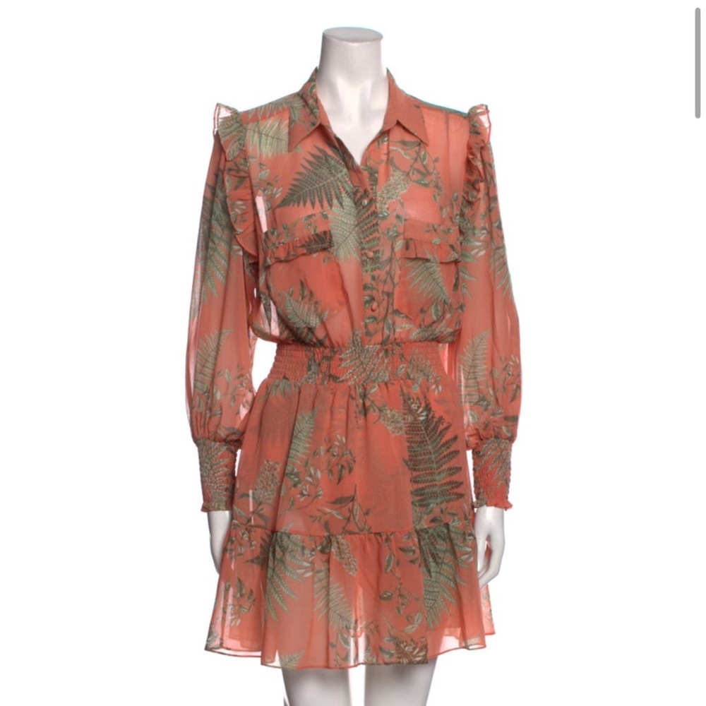 Misa Los Angeles Coral Palm Fronds Mini Dress